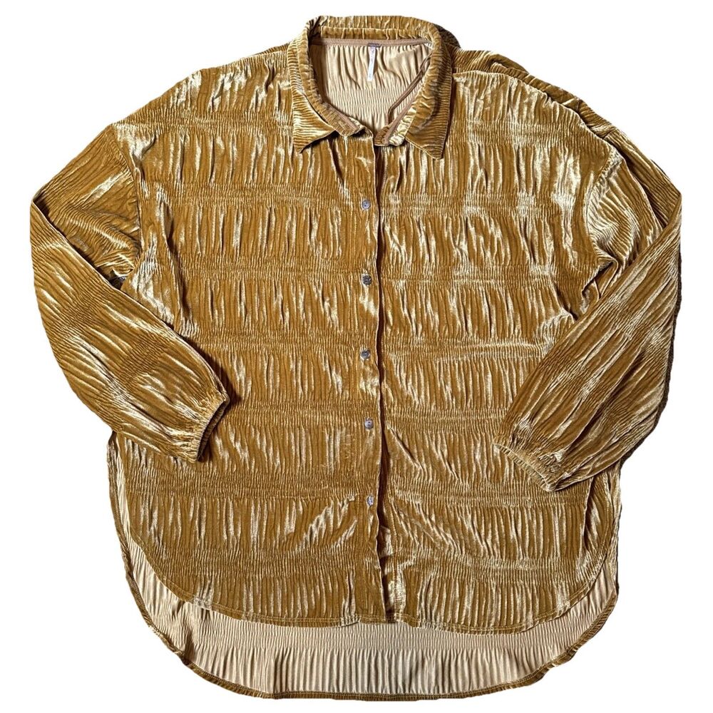 Free‎ People My Best Velvet Button Up Oversized Spiced Ginger Brown XL Boho